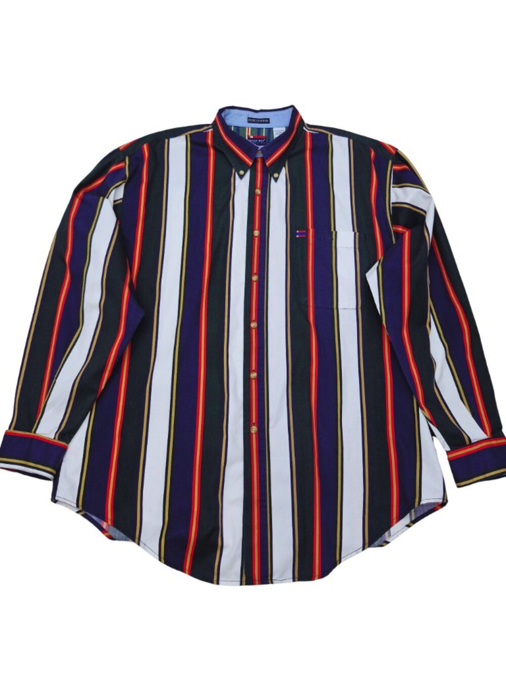 Vintage Bugle Boy Striped Shirt Mens XL Blue Red White Button Down Long Sleeve